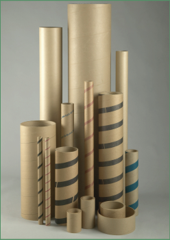 Group of kraft cores with varying heights, circumferences and thicknesses