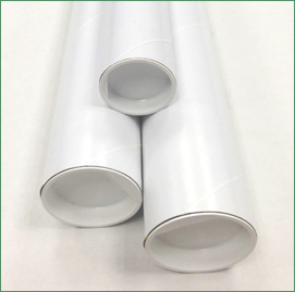 Three white mailing tubes with white plastic plugs